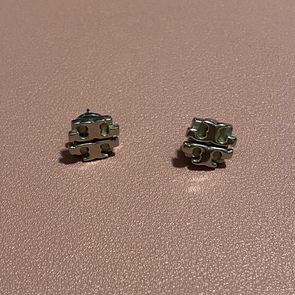 Tory Burch Silver T Logo Stud Earrings